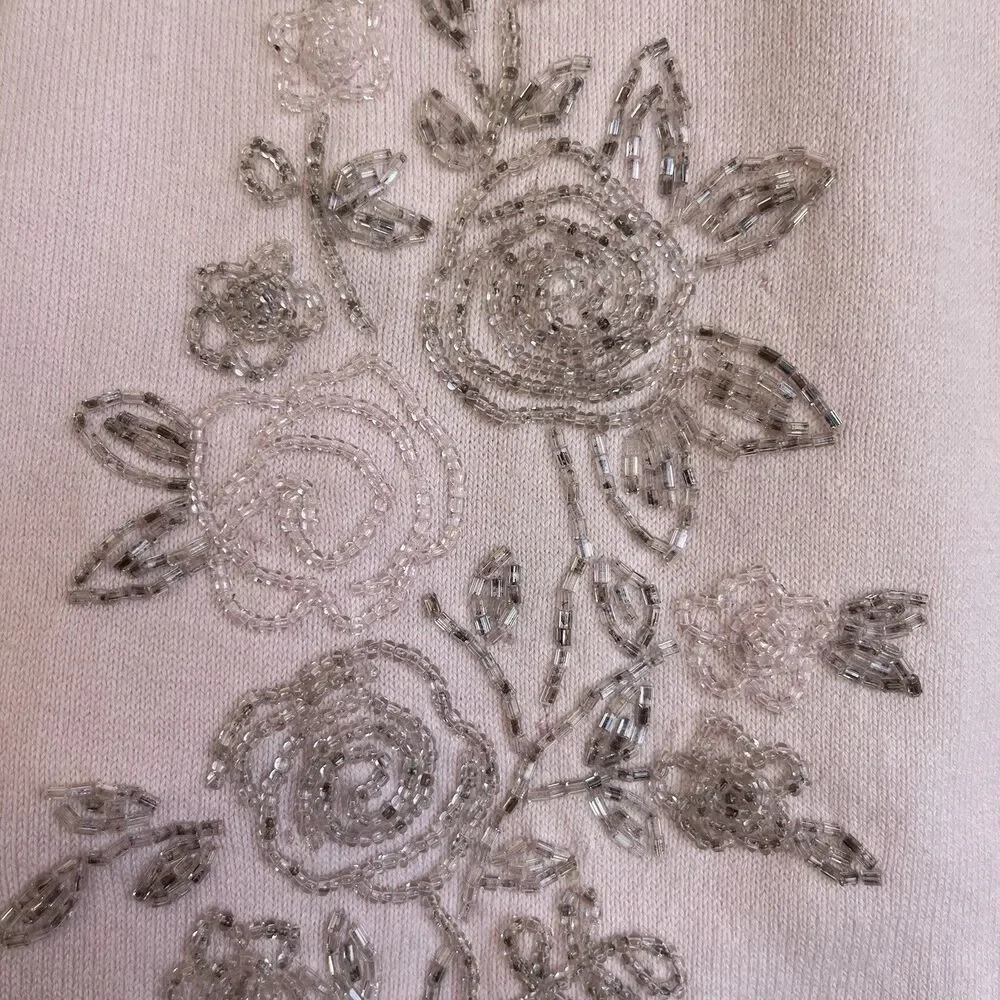 Vintage Sarah Bentley Womens Beaded Cardigan Size M Dainty Pink Grandmacore